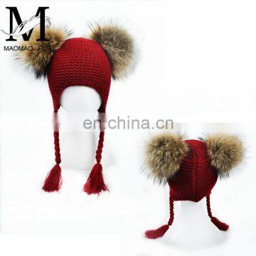 2017 Hot Selling Cheap Cute Winter Hat Two Poms Beanie Baby Girls Pink Fur Hat photo-5