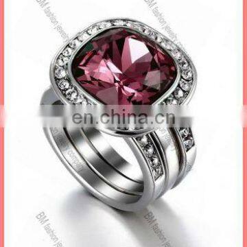 pink Crystal Stacked Ring in 925 silver jewelry rings square shaped