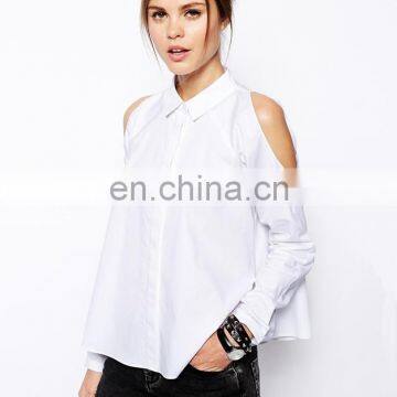 Cold Shoulder Long Sleeved Shirt/cotton fabric woman casual shirts/long sleeve fashion clothing shirt model-cp410