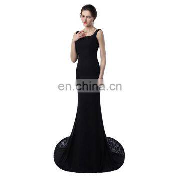 Black High Quality Mermaid Sleeveless Sweep Train Satin Zipper Backless Women Prom Dress