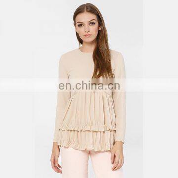 Fashion women clothes gathered tiered ruffle design wholesale long sleeve blouse