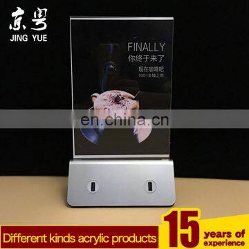 Logo custom plastic rechargeable led menu holder with dual usb rechargeable acrylic led menu holder