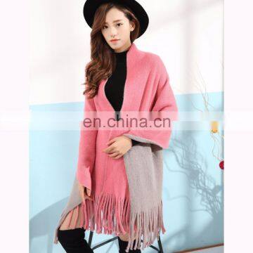 knitted scarf 220*60cm with 2*10cm fringe 2017 new design woman scarf two-face pattern scarf