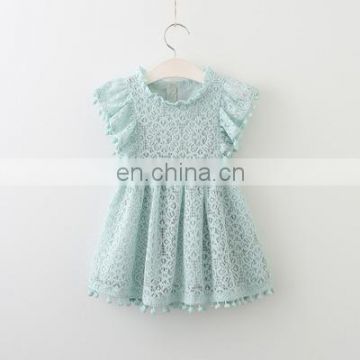 Children's clothing female spring and autumn dress hollow lace ball flying sleeve girls middle and small children princess hollo