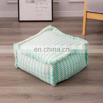 Wholesale Living Room Floor Chair Cotton Yarn Woven Square Footstool Pouf Ottoman photo-5