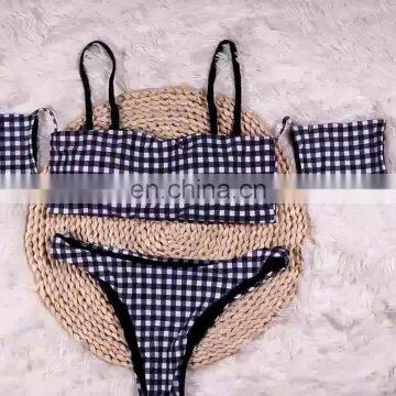 high waist sexy bikini Sexy printing lattice tie Chest pad Thong Beach spa bikinis swimwear women swimsuit biquini swimwear