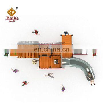 High Quality PE Board Children Playground Equipment Stainless Steel Slide Peacock Sharped photo-2