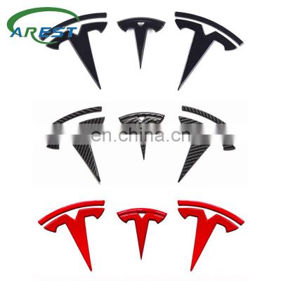 For Tesla model 3 Front Logo Steering wheel logo Rear logo Sticker Carbon Fiber ABS Model 3 Car Front Rear Sticker Accessories