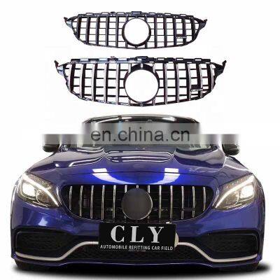 High Performance Front Car Grille For 2015-2018 Benz W205 C CLASS change to C63 AMG GTR Style Silver Grill