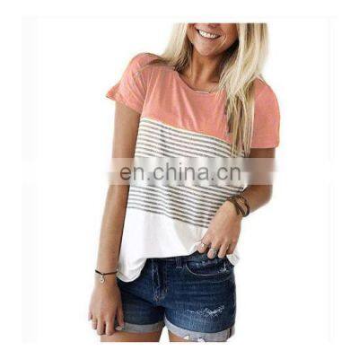 Irregular T-Shirt For Women Fashion Casual Maternity Tops Stripe Splicing Round Neck T-Shirt Short Sleeve Plus Size Pregnancy