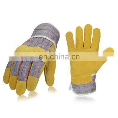 Pakistani Welding Working Gloves/ Work Gloves Made of Cow Split Leather Back Cotton with rubberized cuff