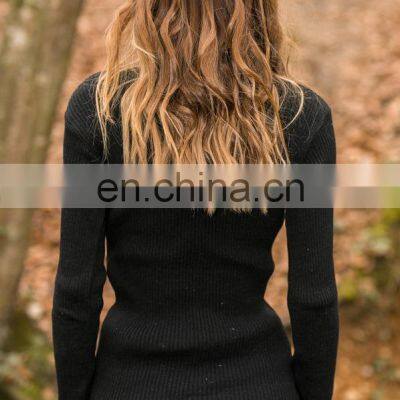 Оптовая производство на заказ новая женская вязаная свитерка для осени и зимы с высоким воротником, длинными рукавами, стройным кройом, свободным стилем и однотонным цветом photo-4