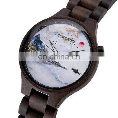 Fashion Ink Painting Stylish Timepiece Handmade Wood Watches Men Clock Japan Movement Quartz Wristwatch Dropshipping photo-2