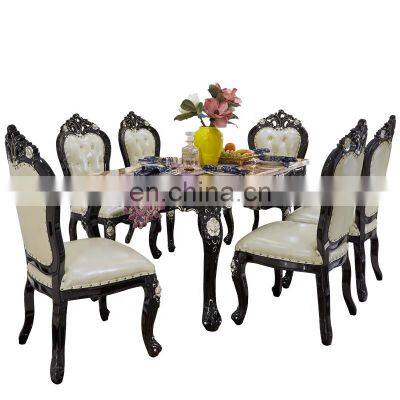 European style solid wood dining room furniture marble dining table set 6 chairs