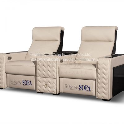 Cream color 3 seater electric cinema sofa home theater furniture cinema interior home theater recliner sofa chair