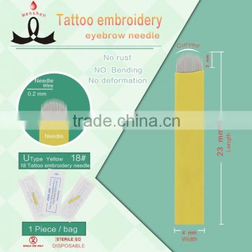 High Quality #18 U Shape Yellow Blade Tattoo Microblade Eyebrow Needles Sterile                        
                                                Quality Choice