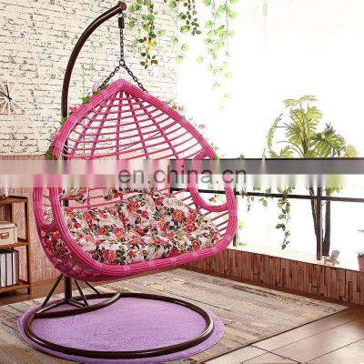 patio outdoor balcony furniture leisure double seat rattan wicker hanging basket egg swing chair with stand