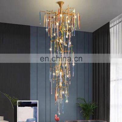 Luxury Stairs Chandelier Modern Gold Crystal Tree Branch Glass Chandelier Lamp