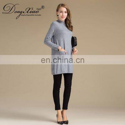 Women Long Plain Knitted Dress 12GG Pure Cashmere Sweater