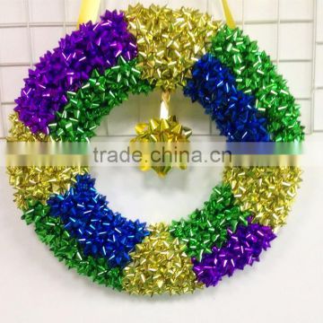 Plastic Ribbon Bow Decoratived Christmas Swag/ Wreath with 176 Star Bows