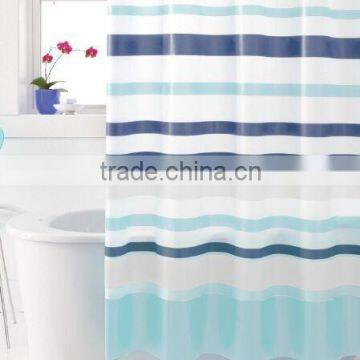 Shower curtain blue stripe printed, hot sale classic bathroom water repellent curtain