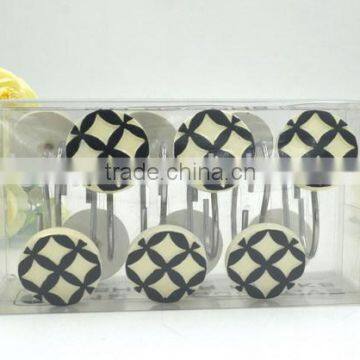 Semi Sphere White and Black Stripe Polyresin Bathroom Shower Curtain Hooks photo-2