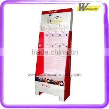 floor standing with metal hook cardboard display stand for accessories