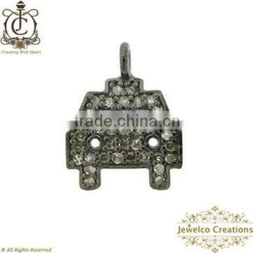 Pave Diamond Charm, Diamond Silver Charm, Silver Charm, Car Charm, Diamond Car Charm Pendant, Designer Charm Pendant Jewelry