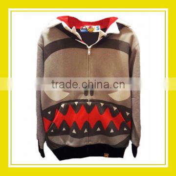 2016 Fashion Products Bros Mr Shark Unisex Printed Long Sleeve Grey Zippered With Teeth Hoodie