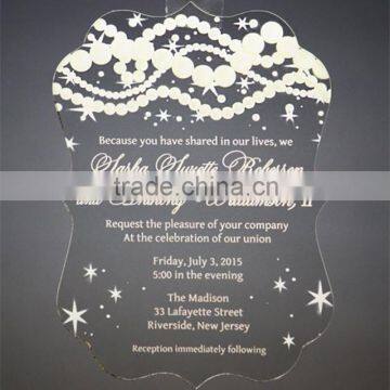 Hot sale elegant transparent white screen printing acrylic wedding invitations