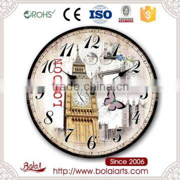 London ancient architectural design butterflies and huge bell decorative wall clock for living room