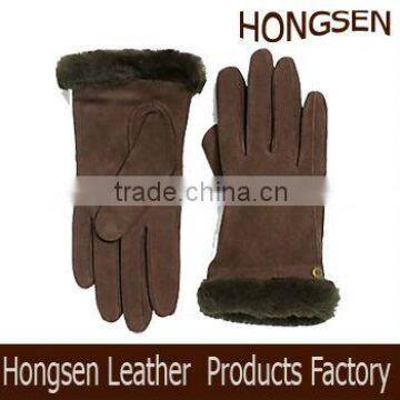 HS1408 black winter fur leather gloves