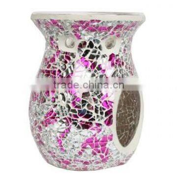Cerise and silver series crackle mosaic glass oil burner for home decoration