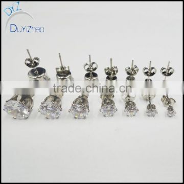 mens 3-10mm round clear cz stone earring stud