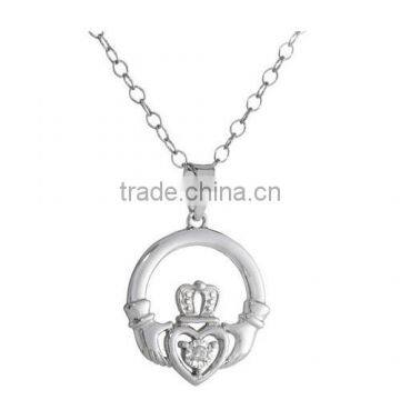 Sterling Silver Ethnic Claddagh Pendant 925S CZ Classical Ethnic Claddagh Pendant