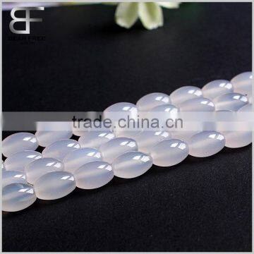 Natural 8*12mm White Agate Smooth Rice Faceted Beads Strand Semi-Precious Gemstone