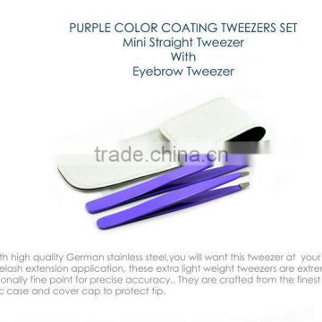 Mini Straight With Eyebrow Tweezer Set In Purple Color Coating