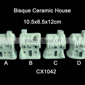 unpainted ceramic bisque houses