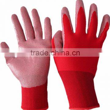 Rubber dotted red nitrile gloves