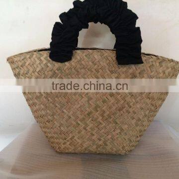 High quality Natural seagrass plant beach bag with black handle made in Vietnam