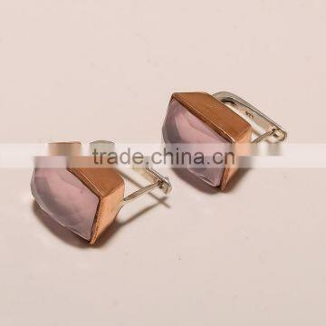 E0084-STERLING SILVER ROSE QUARTZ COPPER EARRING 8.97