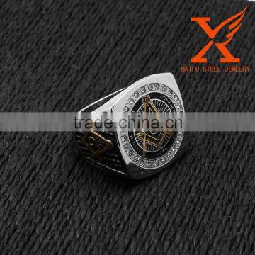 In Stock Wholesale Two Tone Gold Masonic Wedding Rings Stainless Steel Freemason Masonic Rings for Men photo-4