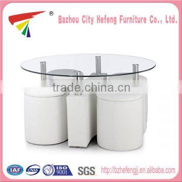 China fashion products glass coffee table with stools