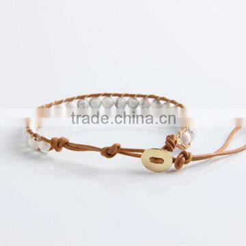 Pure Manual Needle Wear White Pine Natural Stone Beads Bracelet Leather Leather Cord Bracelet Wholesale photo-4