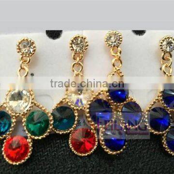 Retro Exaggerated Diamond Flower Earrings Multicolor Drop Earrings