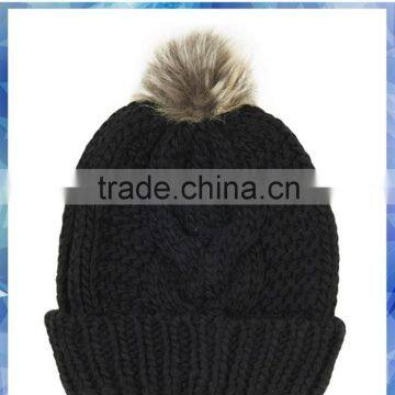 Black Chunky Cable Knit Hat/custom Pom Pom Beanies/fur Pom Pom Beanie photo-2