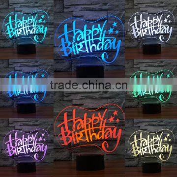 3D Optical Night Light Happy Birthday Gift 7 RGB Light Colors 10 LEDs AA Battery or DC 5V Mixed Lot