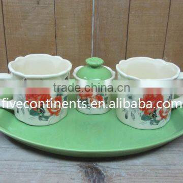 Ceramic Breakfast Dinner Set Two Cups and A Sugar Jar with A Tray Set