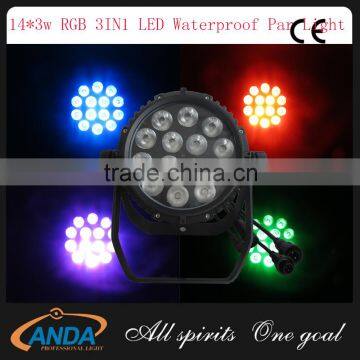 Guangzhou Manufactory DMX control 14*3w RGB 3in1 super bright led waterproof par can lights