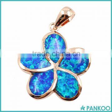 Hot Sale 925 Sterling Silver Blue Inlay Opal Hawaiian Flower Charm Pendant